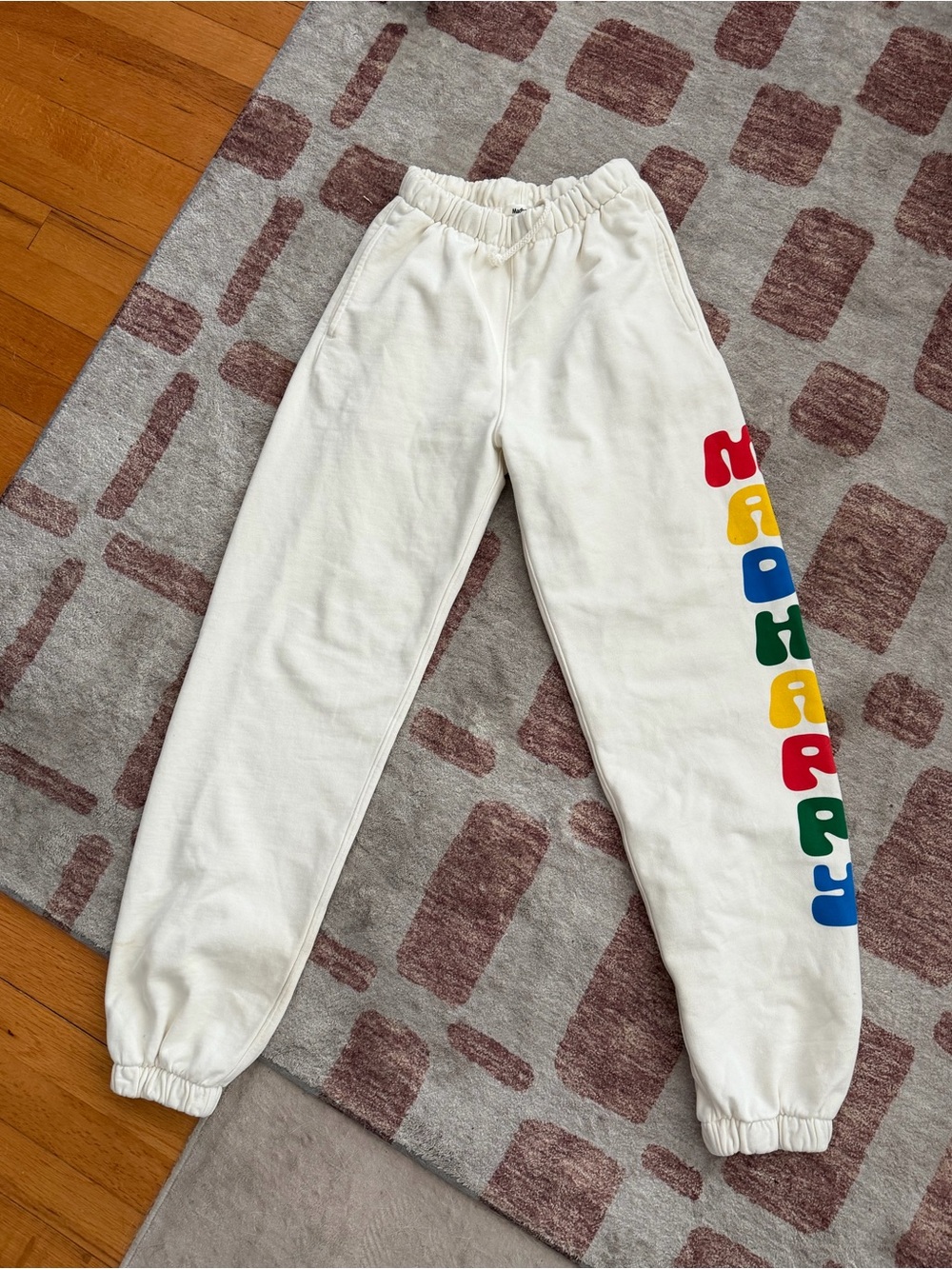 Madhappy Cream Joggers with Rainbow Side Logo XS